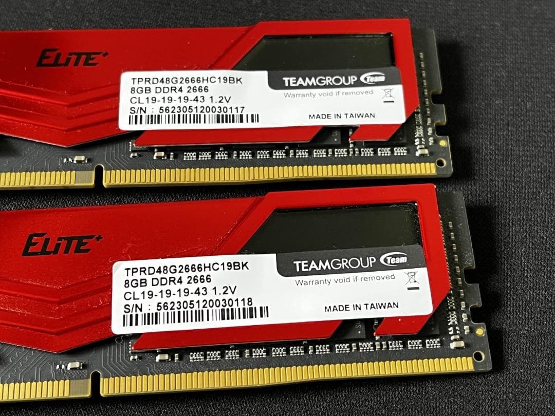 動作確認済 TEAMGROUP 16GB (8GBx2)DDR4 2666MHz