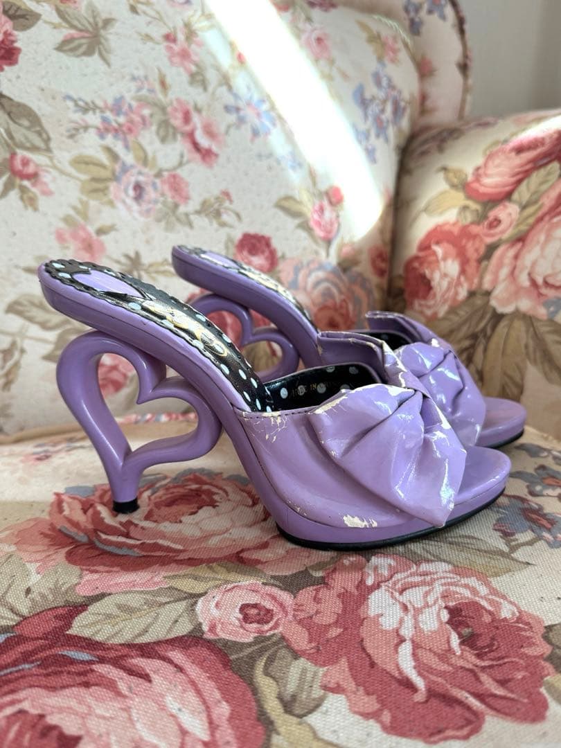 夢展望　deary パープル　リボン　ハート　ヒール　ミュール