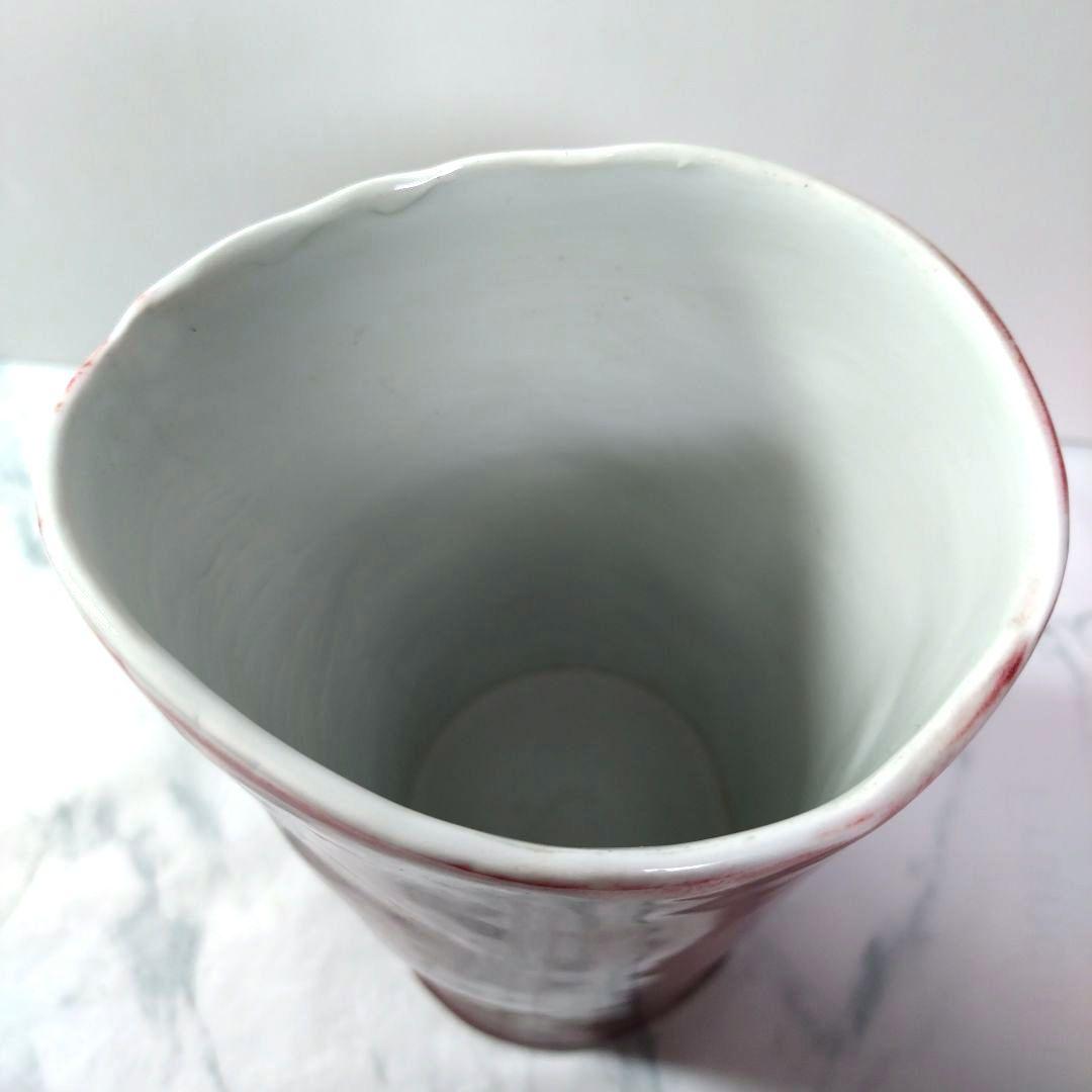 赤い陶器製花瓶　花立て　フラワーベース　骨董品