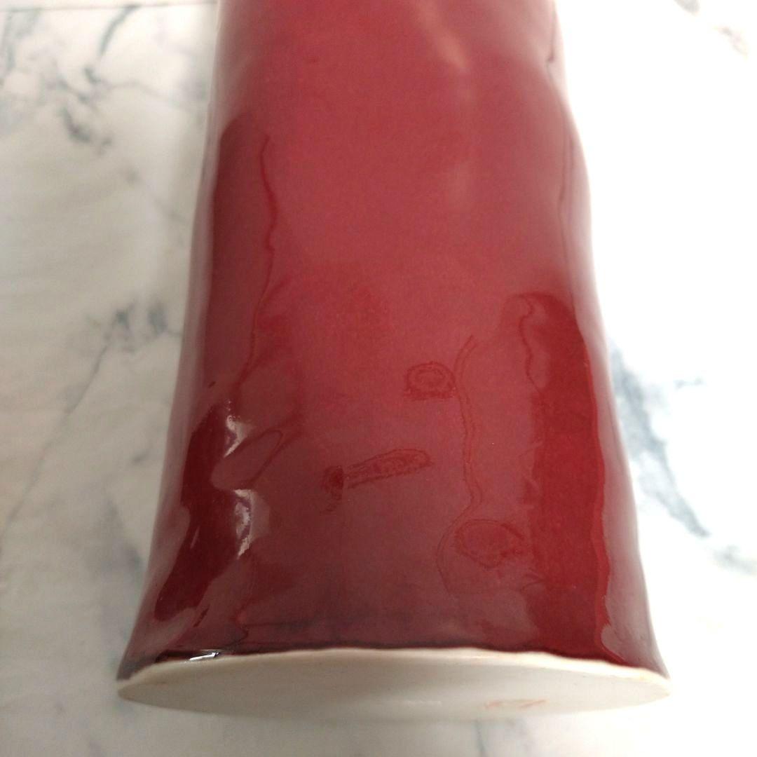 赤い陶器製花瓶　花立て　フラワーベース　骨董品