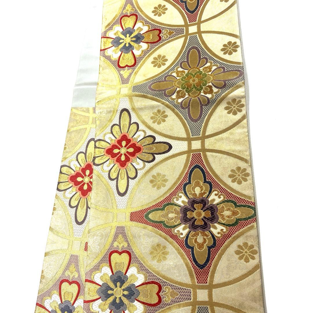 専用帯5143 4401 二点セット●高級 正絹 引箔 七宝華文 六通 袋帯