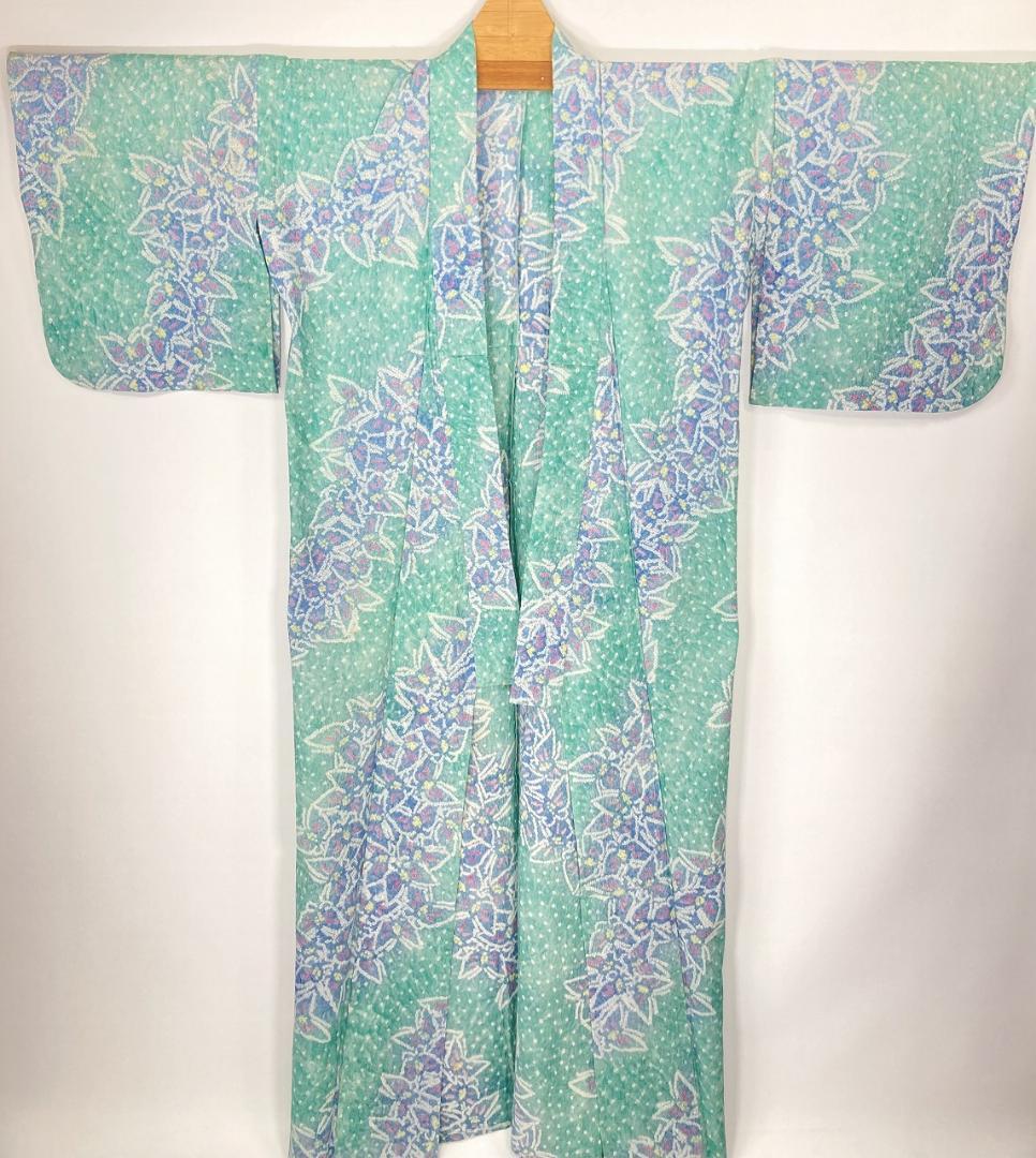 有松絞り【浴衣】蝶 綿 夏着物 黄緑 水色 赤 黄 白 パステルカラー 099