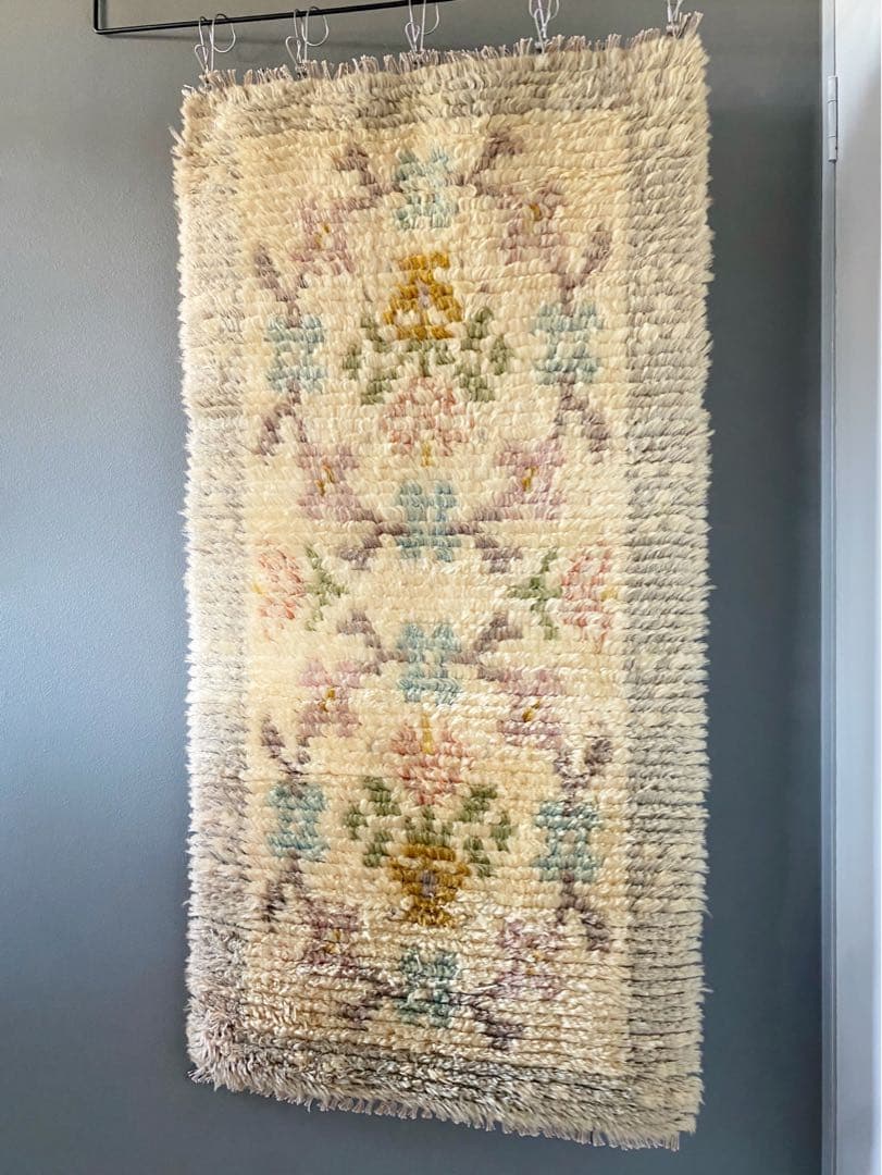 ビンテージ アンティーク70s フラワー 毛足長め 花柄 絨毯 ラグ 希少 美品