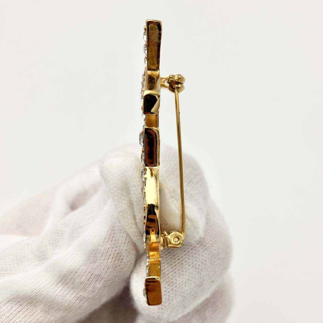 極美品 イヴサンローラン ブローチ カサンドラ YSL ロゴ ラインストーン