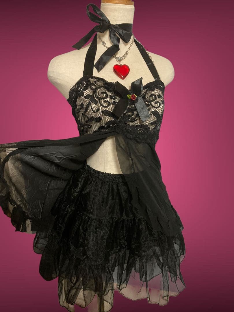 レア00s薔薇黒ゴシックレース姫ギャルy2kフェアリーグランジキャミランジェリー