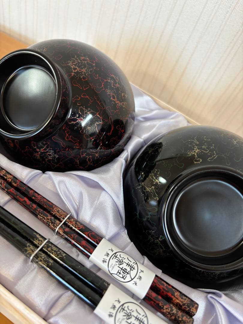 津軽塗　夫婦汁椀、箸セット