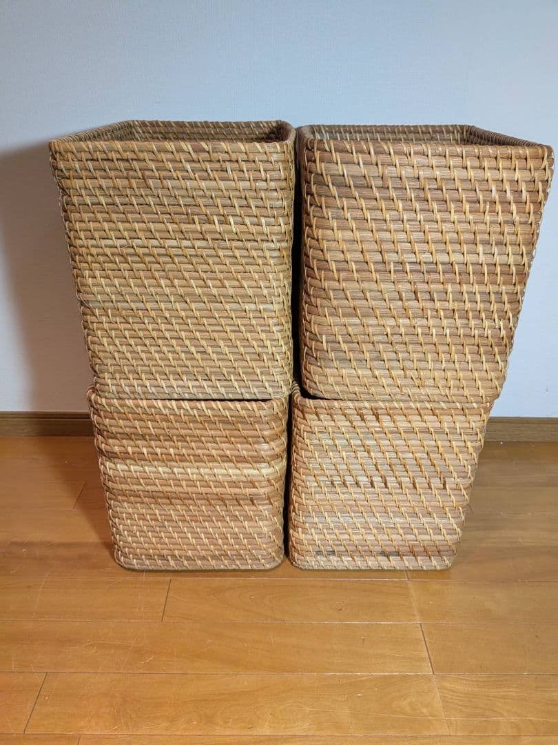 《送料込》無印良品 重なるラタン長方形 大バスケット ラタンカゴ インサート収納