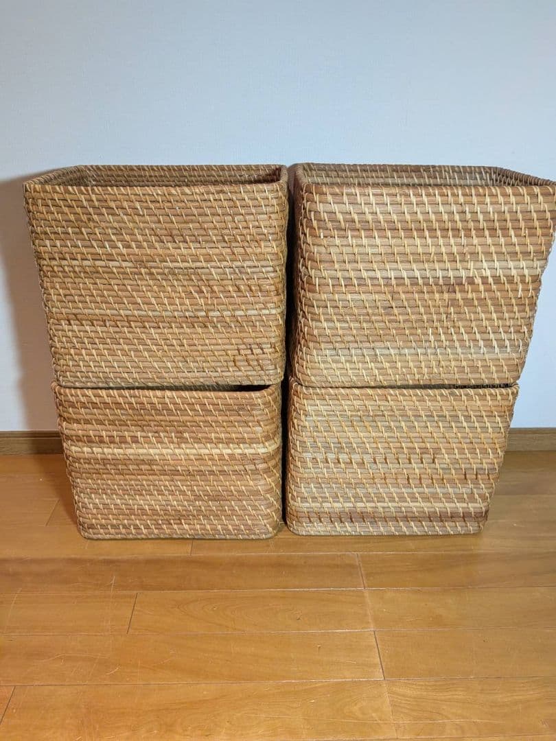 《送料込》無印良品 重なるラタン長方形 大バスケット ラタンカゴ インサート収納