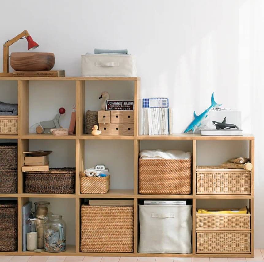 《送料込》無印良品 重なるラタン長方形 大バスケット ラタンカゴ インサート収納