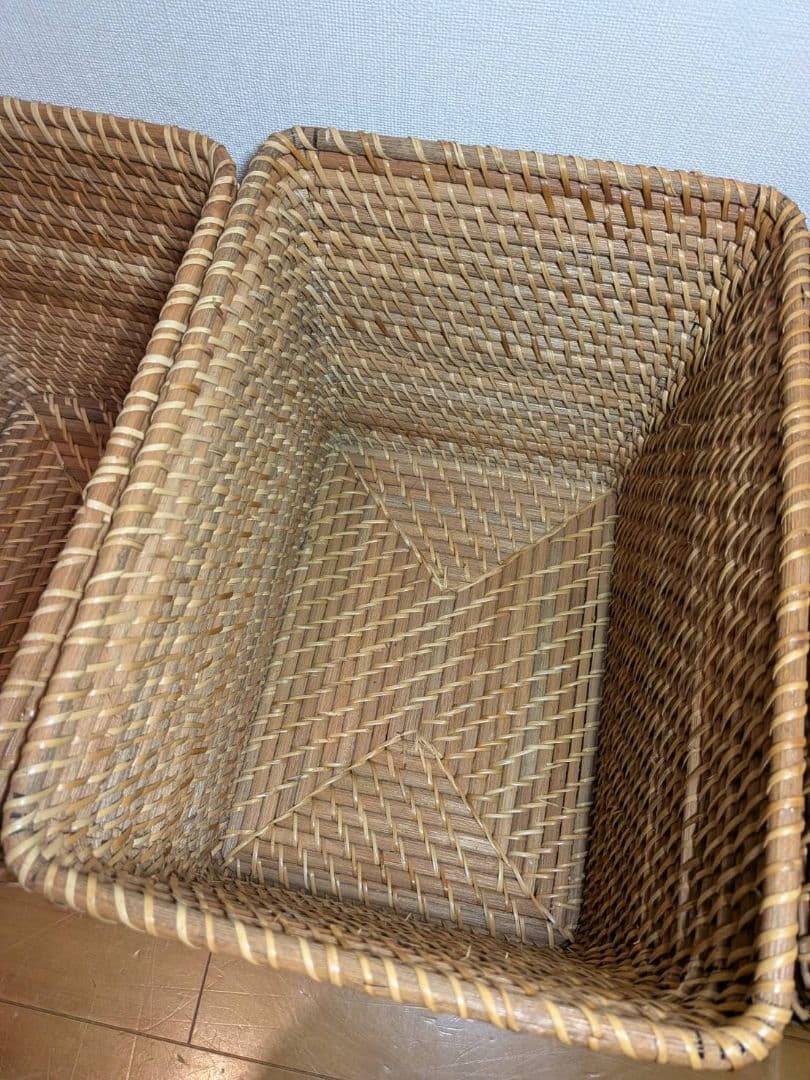 《送料込》無印良品 重なるラタン長方形 大バスケット ラタンカゴ インサート収納