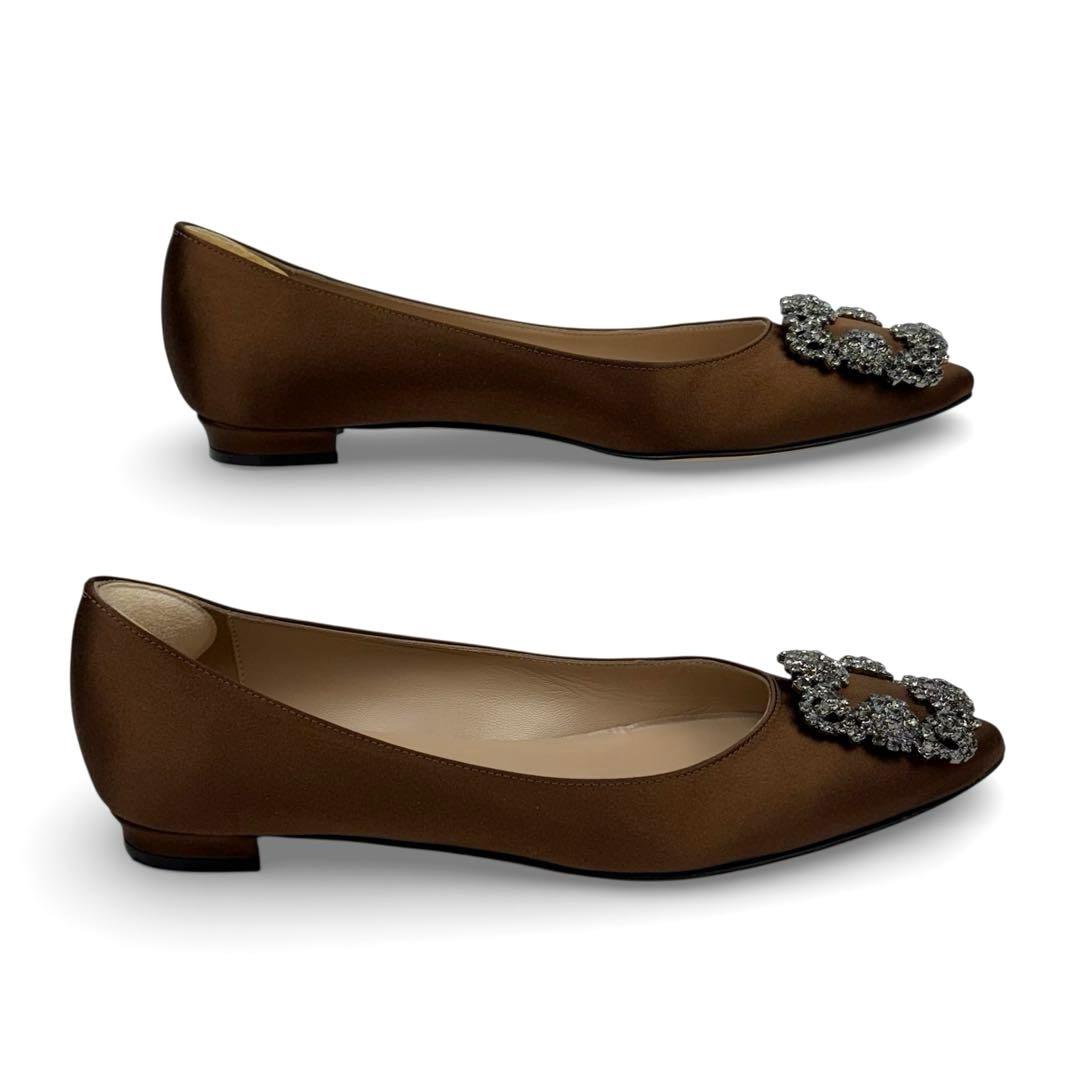 【美品】マノロブラニク ハンギシ　36　23cm　ブラウン　サテン　パンプス