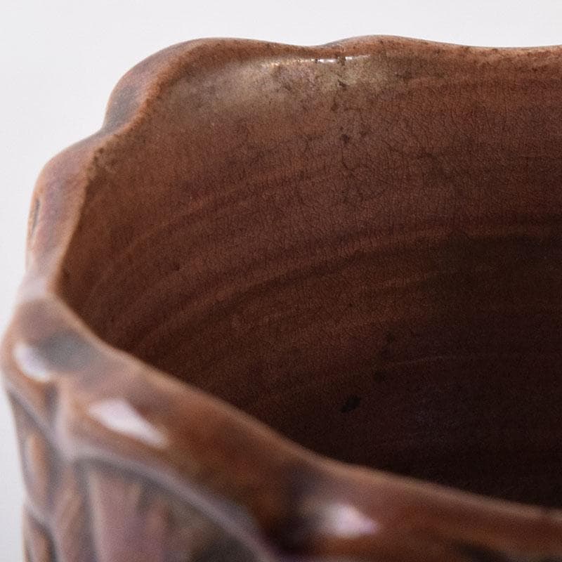 中国　紫交趾　花口酒盃　時代箱　C　R8473