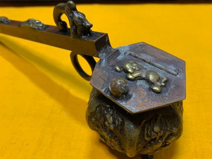 書道具　矢立やたて　蓋つき 古道具　文房具 美術品筆記用具お宝骨董　細密彫刻金工