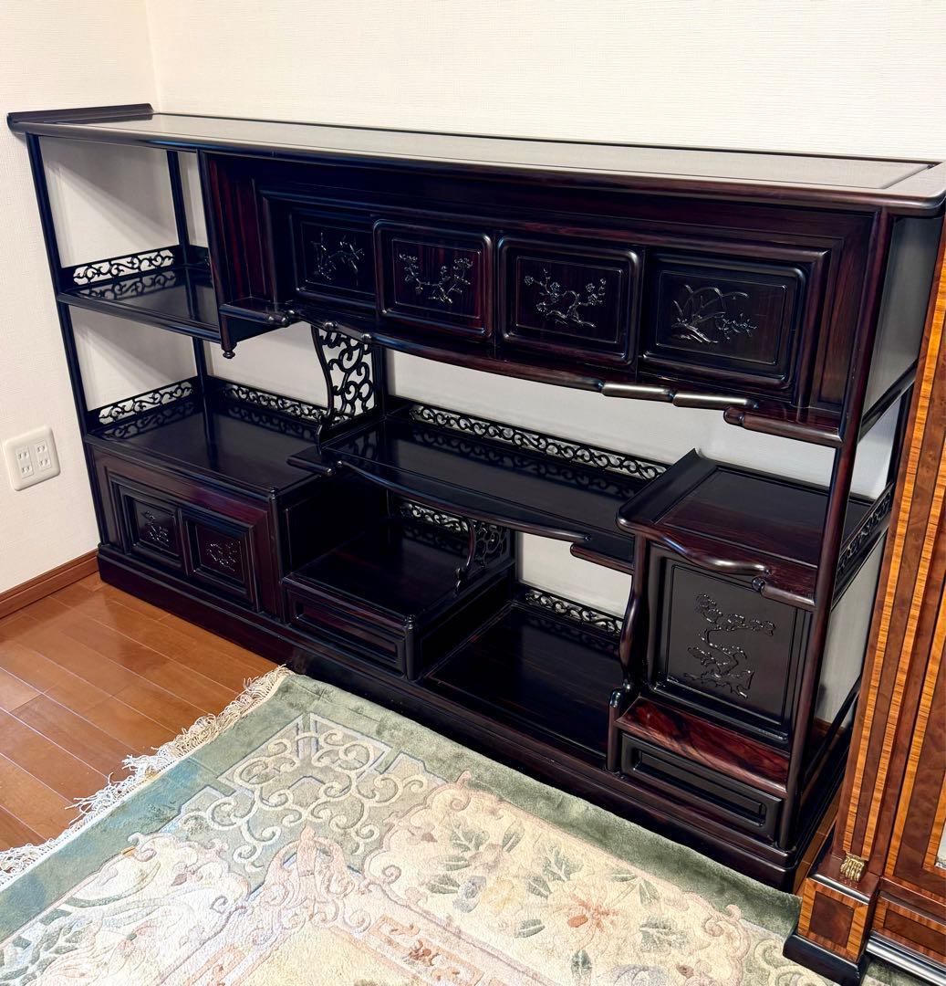 希少な六尺サイズの本紫檀茶棚 唐木家具 和家具 飾り棚 違い棚