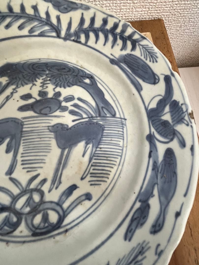 中国古美術明時代染付陶磁皿 古染付 茶道具 骨董 古美術サイズ約21cm.