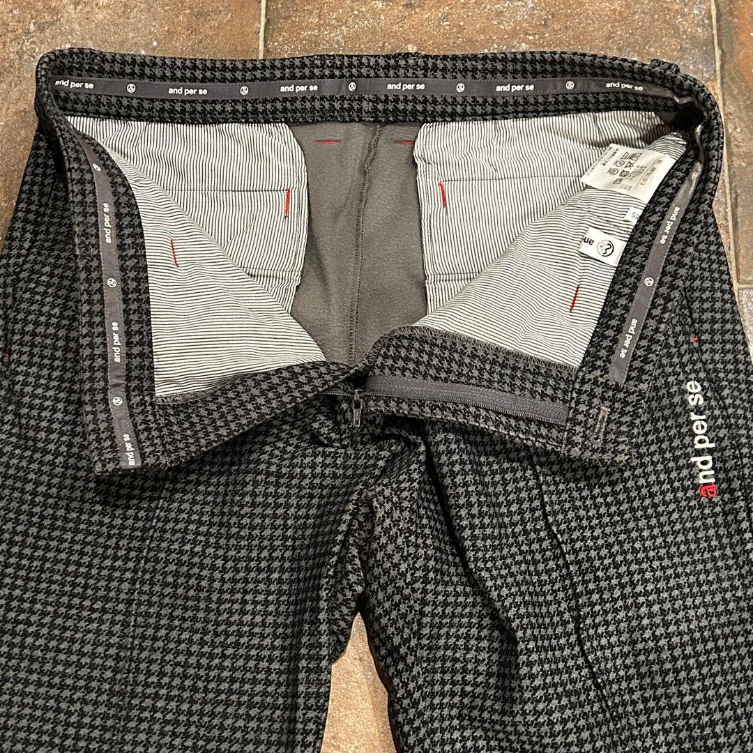 and per se 千鳥格子 裏起毛 ロゴ刺しゅう　パンツ　サイズ85 総柄