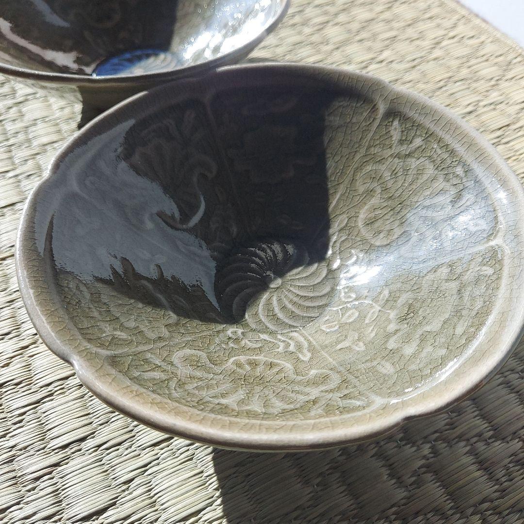 近藤亮介 陽刻　渋いグリーン系　小鉢　2個セット　新品未使用