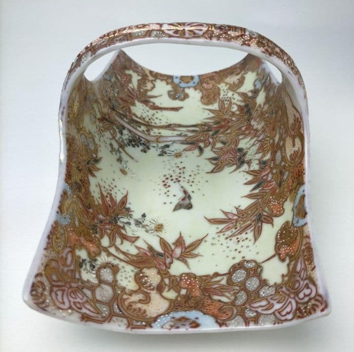 まぼろしの1品★加藤春光 盛上竹花蝶々文竹型鉢