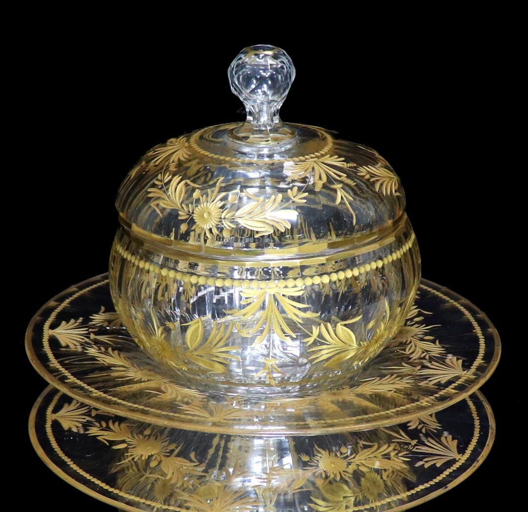 オールド・バカラ 最高級 1900年頃 金彩花柄 大型 蓋物&ソーサー 小物入れ