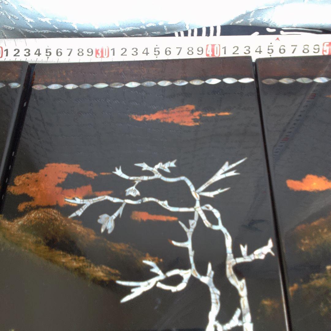 骨董４手彫り漆器 伝統的農村風景 4枚セット