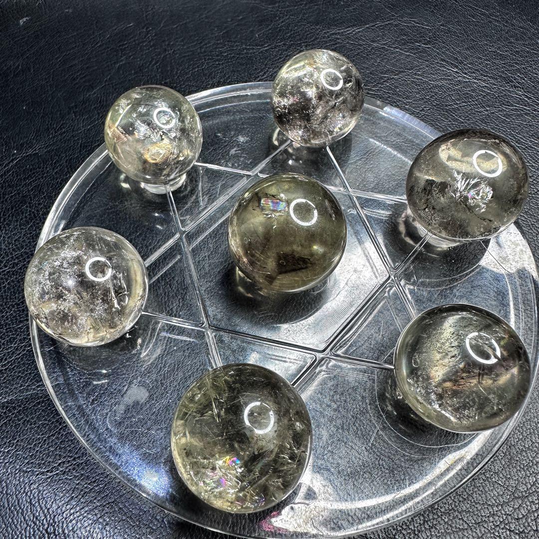 七星陣 【金運· 魔除 ·浄化】レインボー☆スモーキークォーツ丸玉水晶A1181