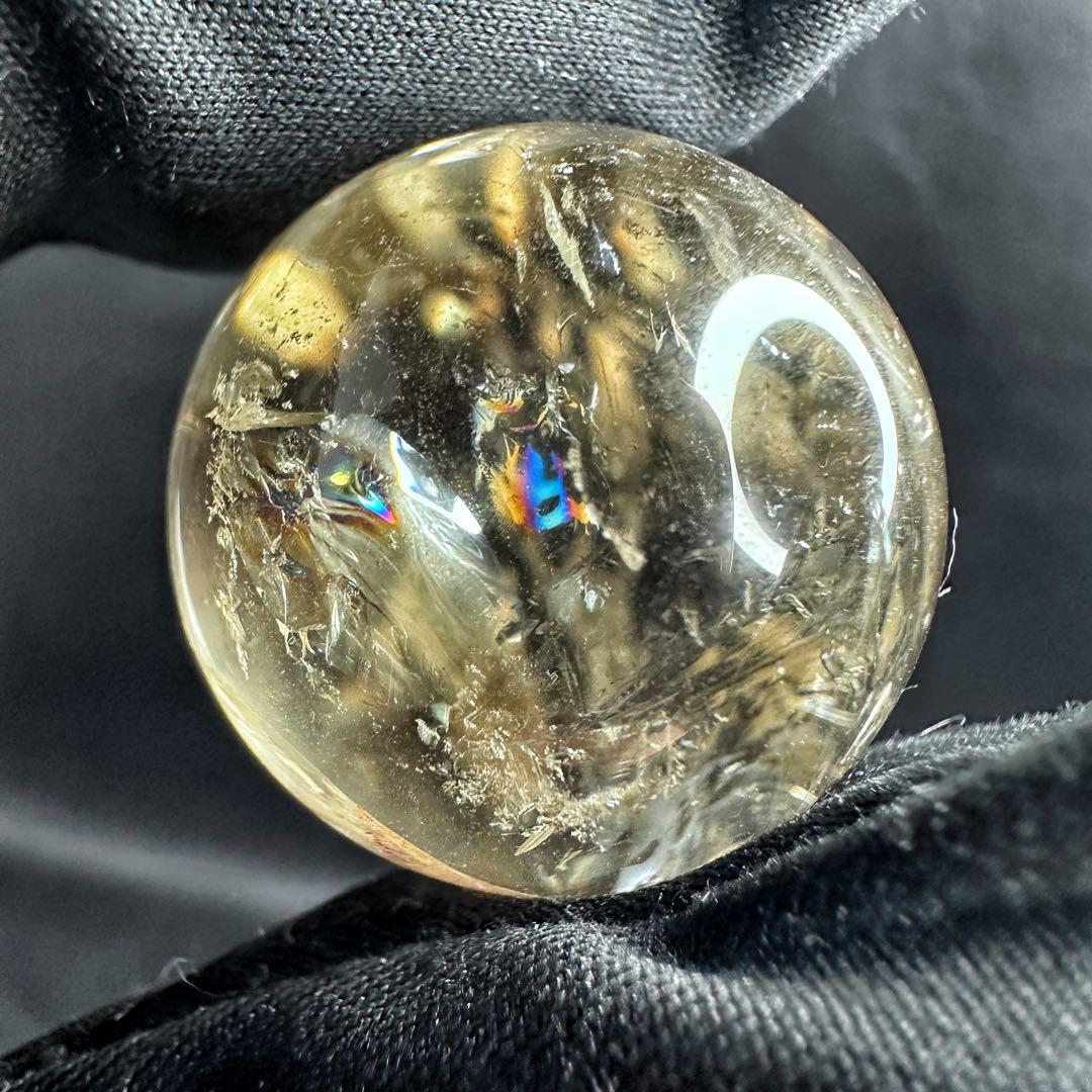 七星陣 【金運· 魔除 ·浄化】レインボー☆スモーキークォーツ丸玉水晶A1181