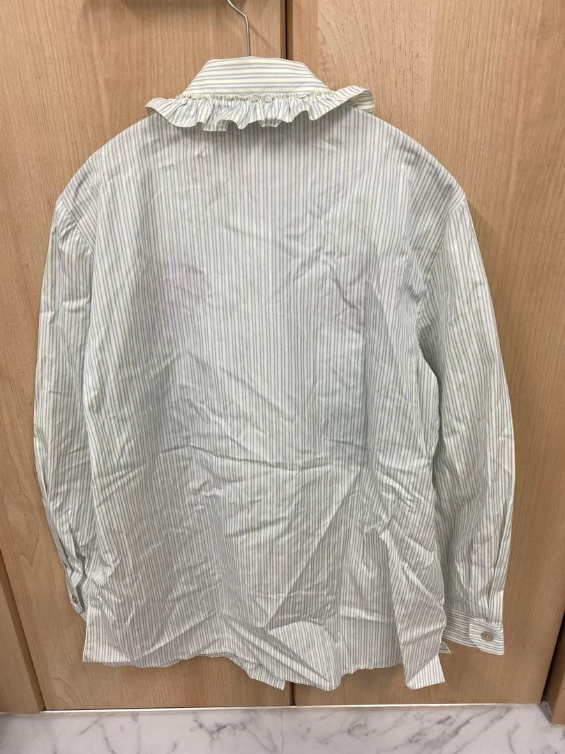 LUCY　GUCCI　ストライプ　フリルシャツ　長袖　ブルー×ホワイト