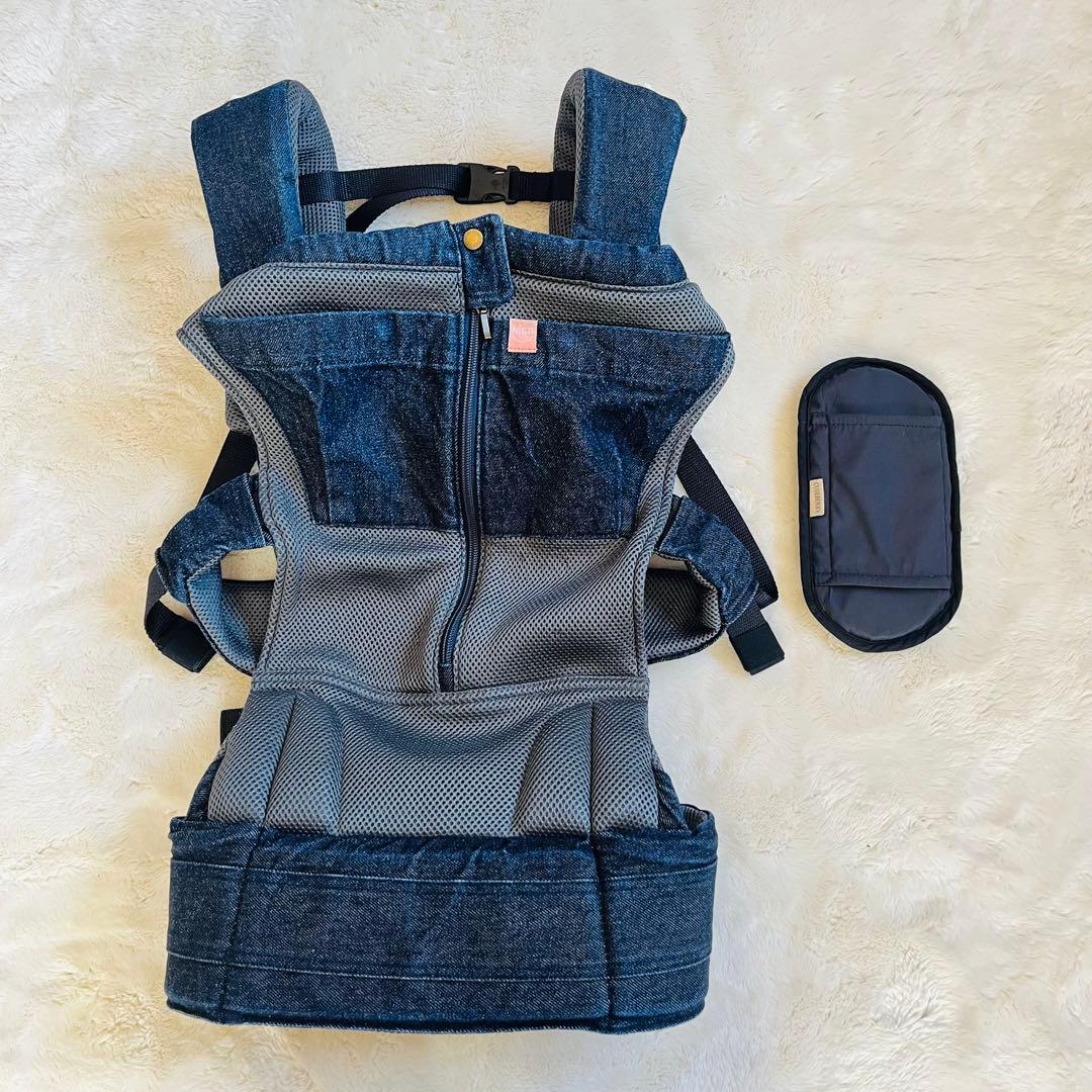 【美品✨】キューズベリー nico デニムオールメッシュ 抱っこ紐　腰パッド付き