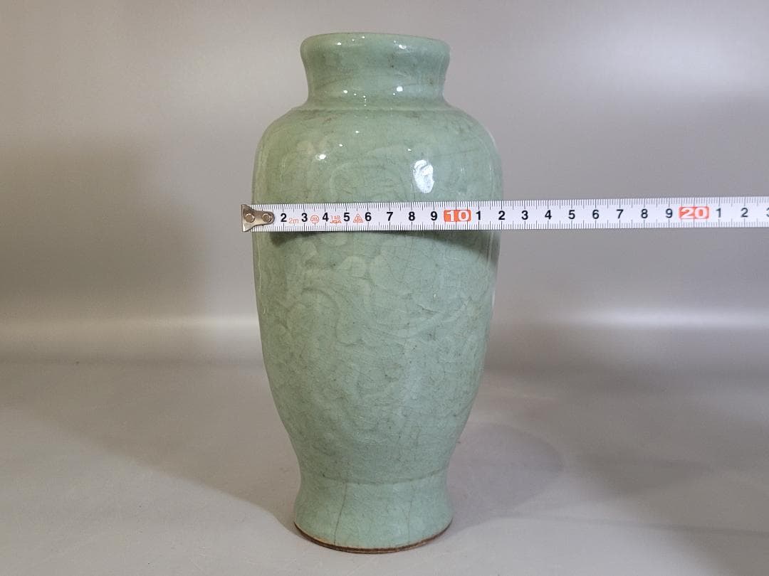 古美術 中国 七官青磁 纏枝蓮花紋 花瓶 茶道具伝来