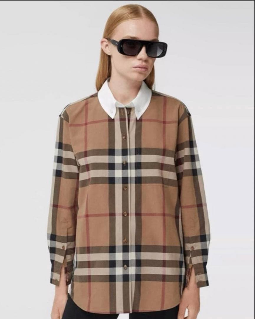 【極美品】現行BURBERRY コットンポプリンオーバーサイズシャツSサイズ