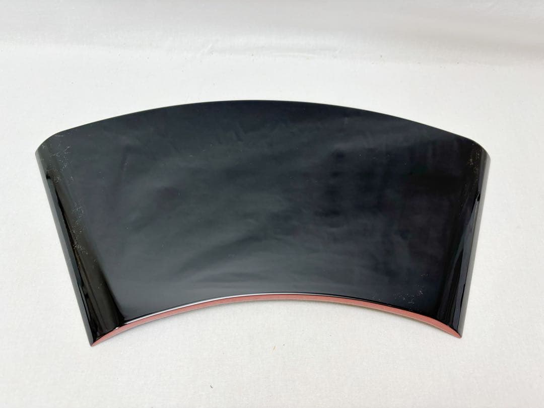 未使用 懐石道具 輪島塗 大雅堂造 木製扇面型縁朱 菓子器扇面膳 6客布着本堅地