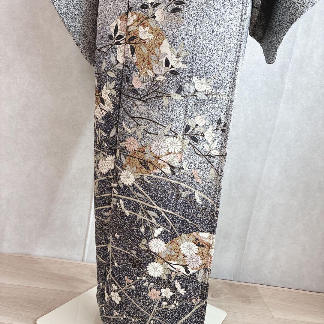 訪問着　フルセット　着物　たたき染　正絹　トールサイズ　黒　凛と優雅　J7