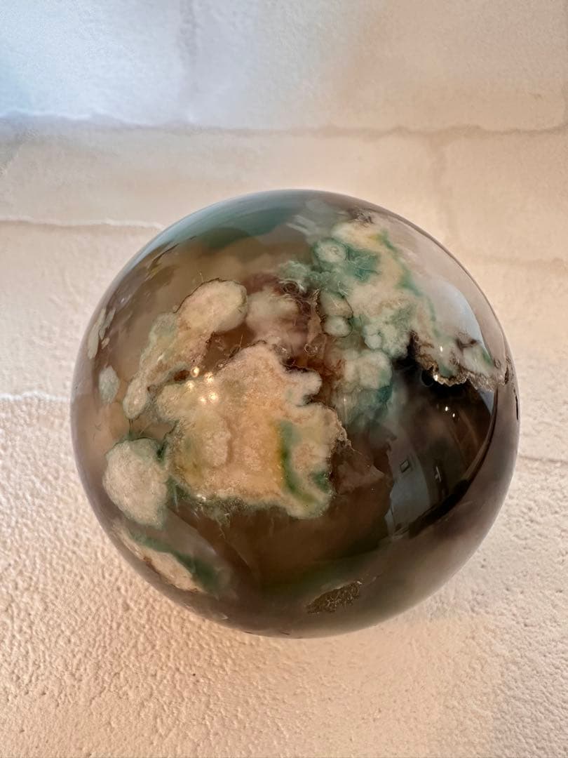 希少　グリーンフラワーアゲート　スフィア　大きめサイズ　丸玉　天然石