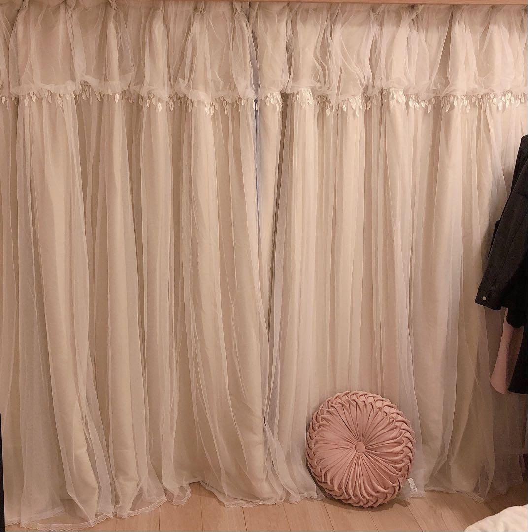 ドレープ♡二重カーテン♡一体型♡2倍ヒダ♡ホワイトベージュ