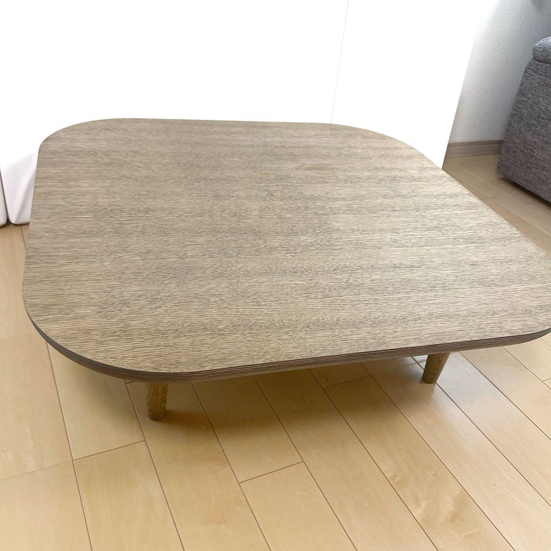 オーク無垢材　ローテーブル　天然木　ちゃぶ台　プライウッド　変形スクエア　角丸