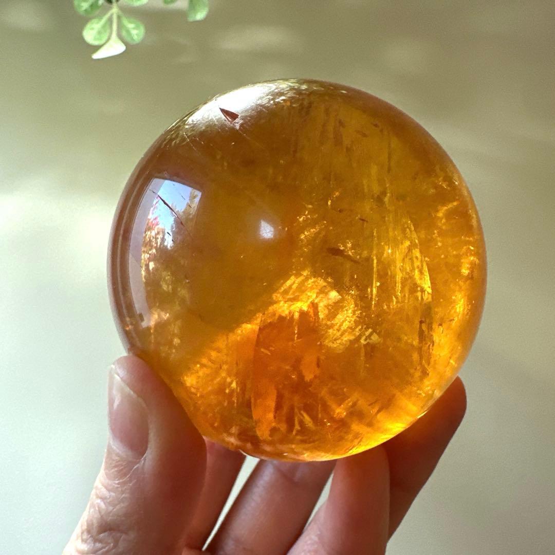 ハニーカルサイト　アンバーレア　スフィア　447.5g カルサイト　ゴールデン