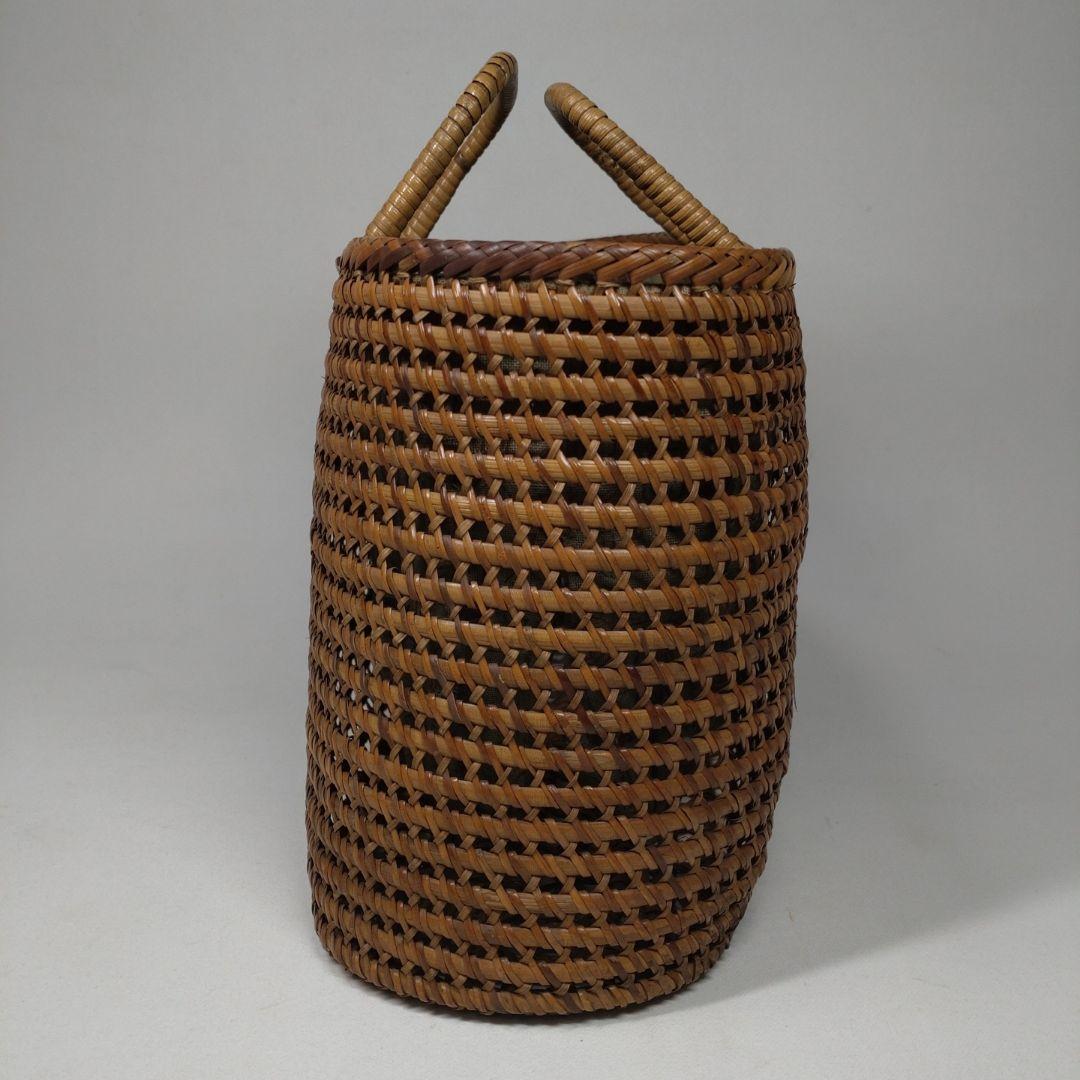 古い 籐編み 手提げ 籠／かご 古布 籐 バッグ