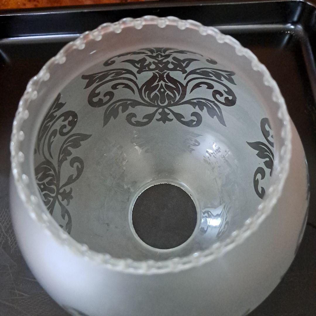 大正硝子　吹き硝子　腐食硝子　極上　レトロ　　腐蝕唐花細密硝子　輪花電気傘