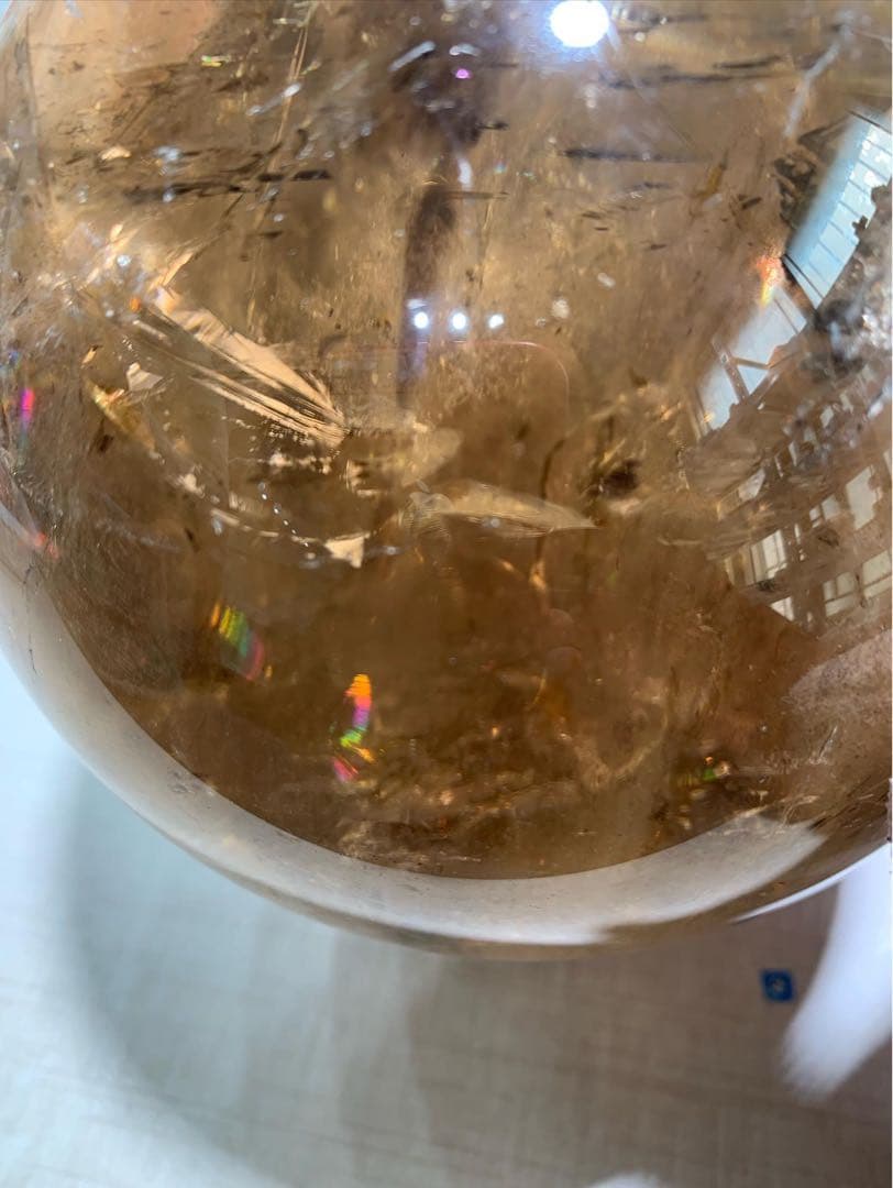 【極上品】特大玉　ブラジル産 スモーキークォーツ スフィア 丸玉　約14cm 虹