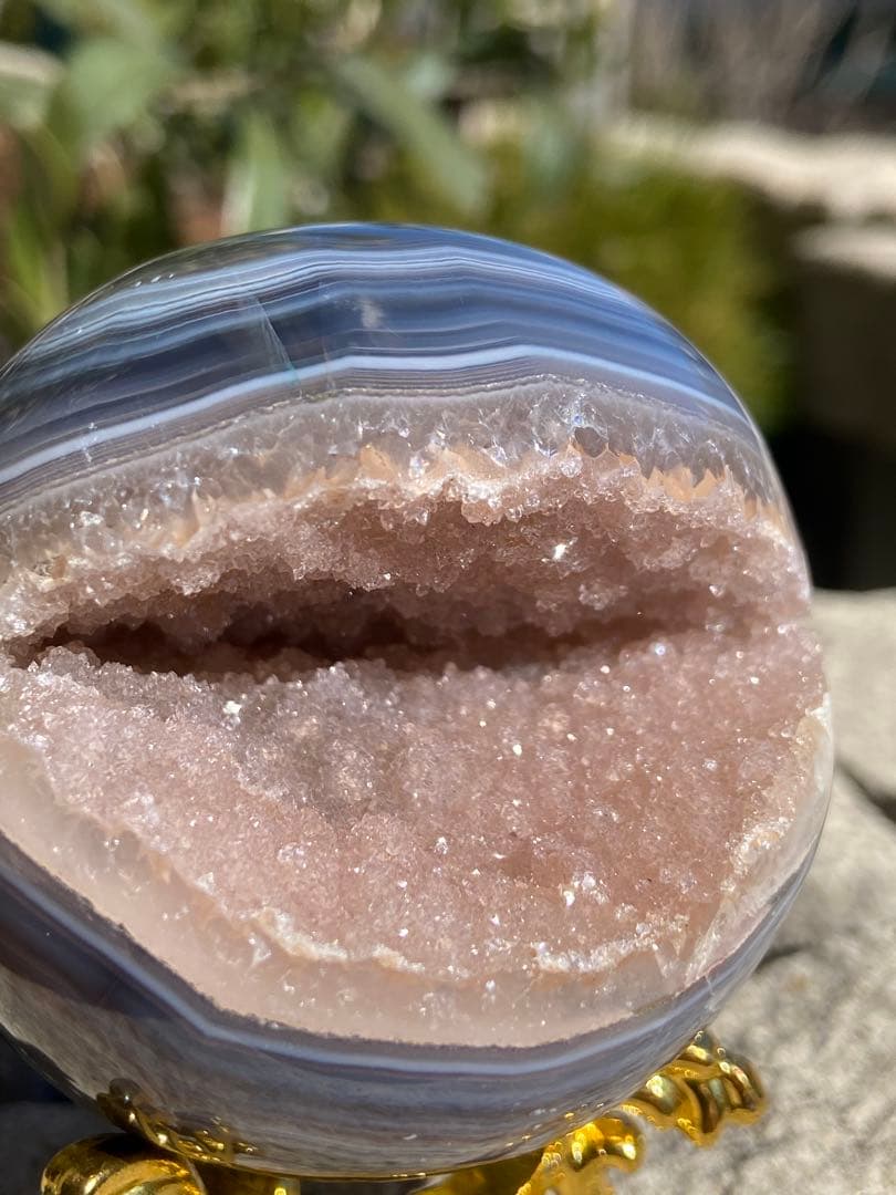 【開運・来福】希少！ピンクアメジスト笑口⭐2回結晶・周りブルーレース瑪瑙⭐RM2