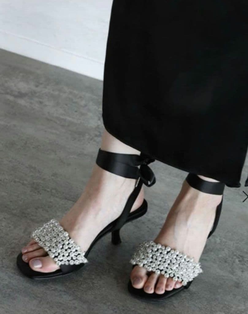 ヤマダヤ petirobe パールビジューレースアップサンダル 23cm