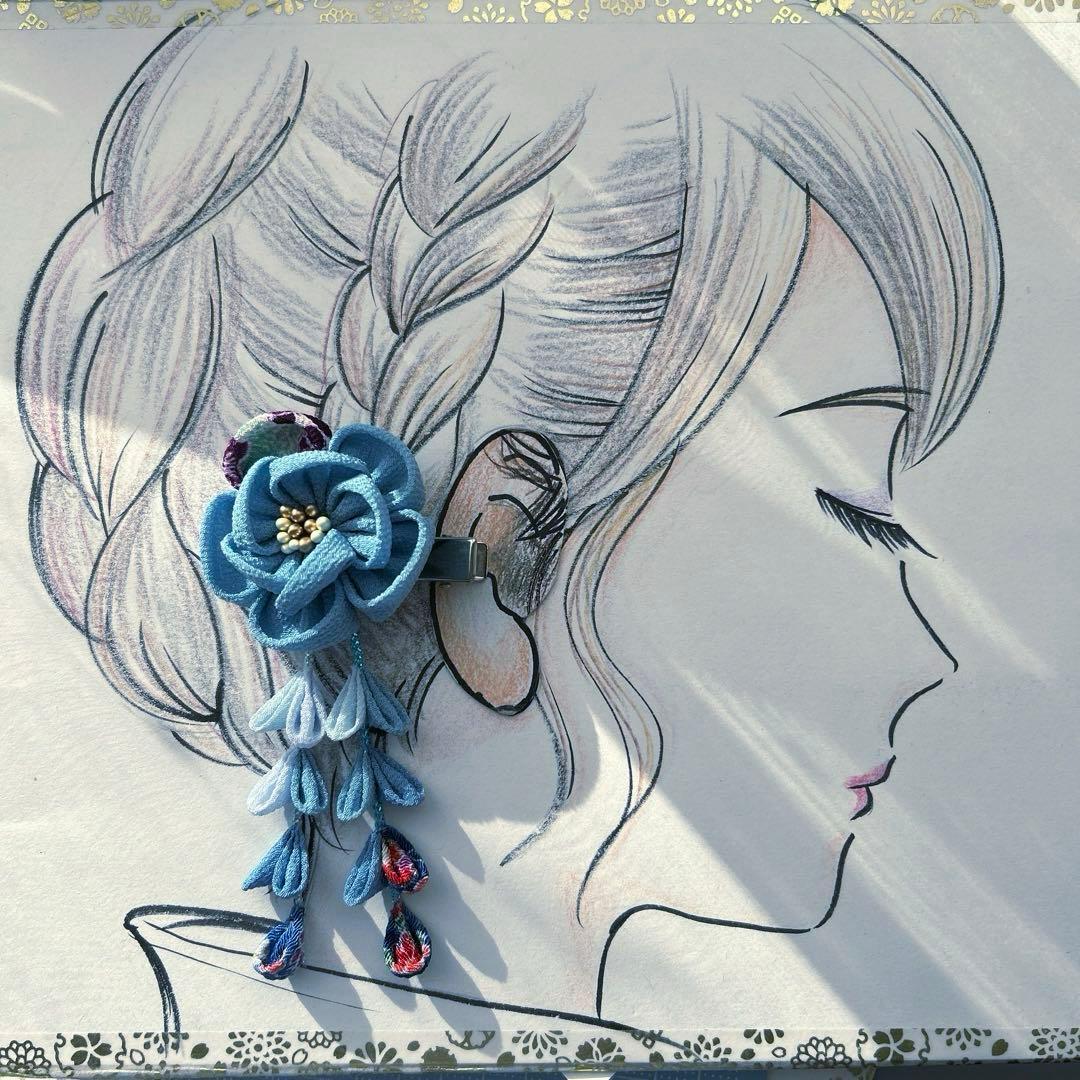 水色　青　髪飾り　ヘアクリップ 七五三　袴　卒園式　卒業式　結婚式　発表会　和