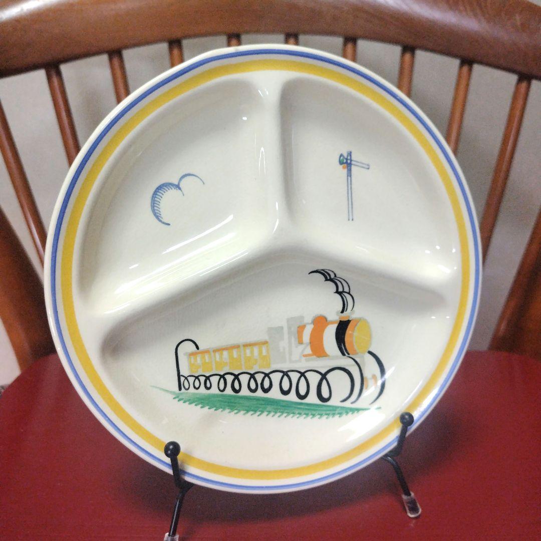 売約済、超レアー！スージークーパー、ユーモラスデザイン「機関車とシグナルと雲」皿