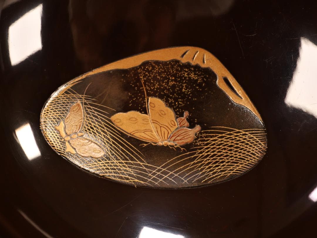 BK423　時代輪島塗　図替り　貝尽くし図金蒔絵　吸物椀　二客　木製　懐石 菓子