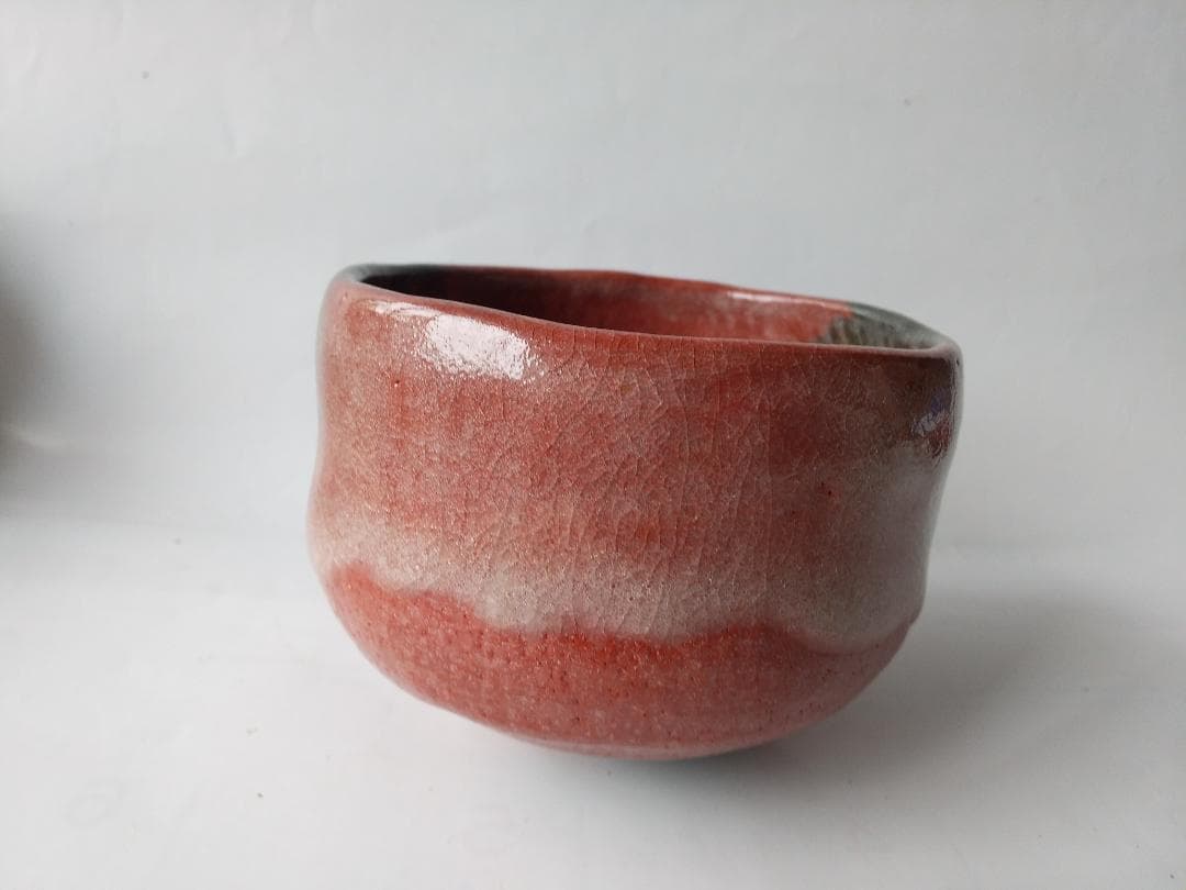 松雲窯 泉喜仙 作 赤茶碗 赤楽 大樋焼 共箱 共布 栞 茶道具 抹茶碗 美品