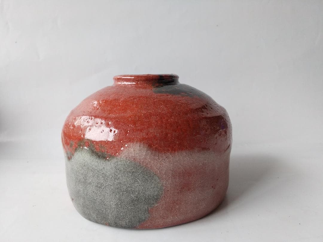 松雲窯 泉喜仙 作 赤茶碗 赤楽 大樋焼 共箱 共布 栞 茶道具 抹茶碗 美品