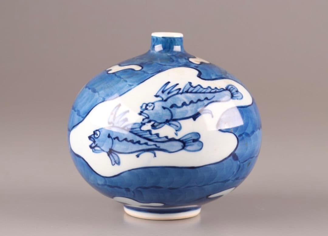 【貴重】古美術【館林源右衛門】(染付 花瓶) 共箱有り『時代物 極上品 初だし』