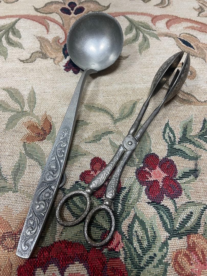 レトロ　セット　ノルウェー製　ピュータースプーン　テーブルスプーン　サラダトング