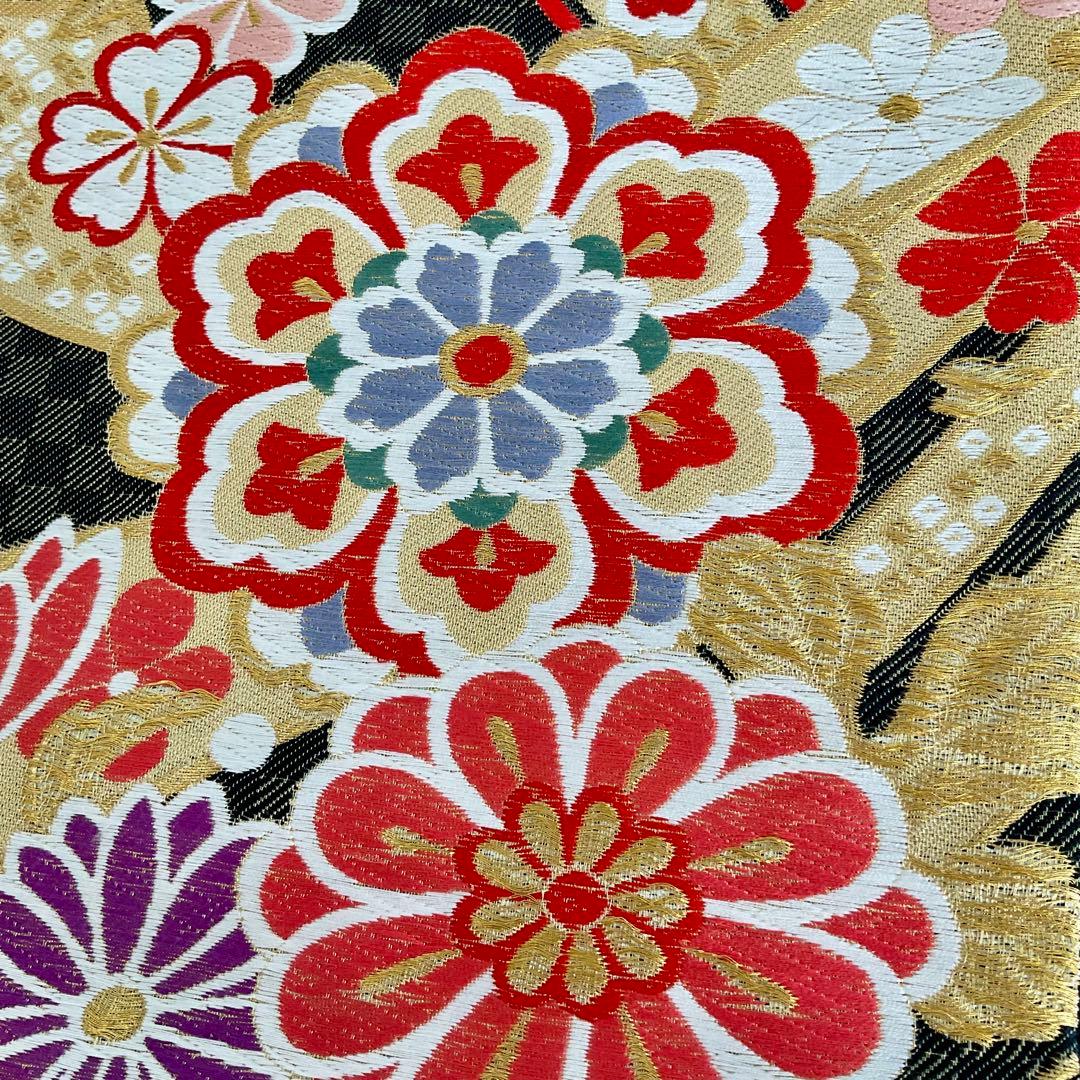 ぐ*ん様 袋帯　振袖用袋帯No.169 黒系　七宝　熨斗　古典華紋様