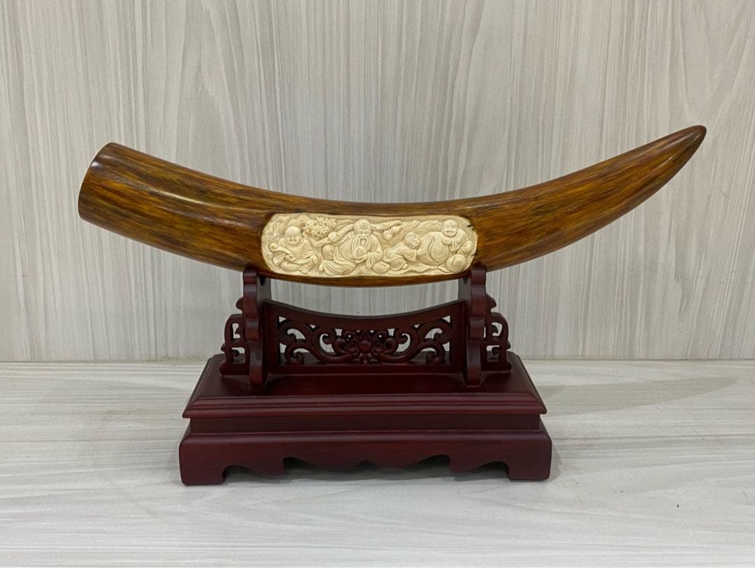 天然マンモス牙美しい手作り彫刻 福禄壽 置物飾り物